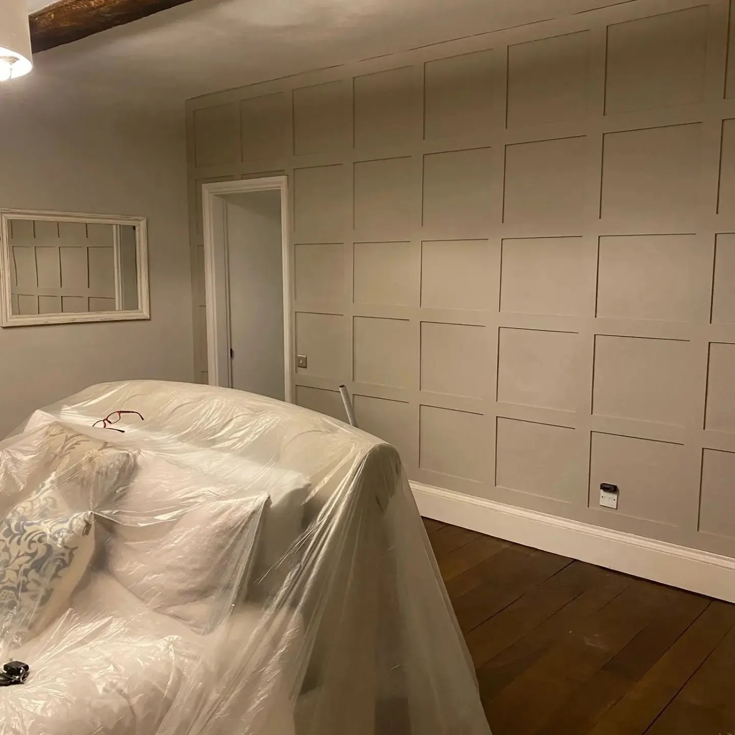 Painted grid wall panelling
