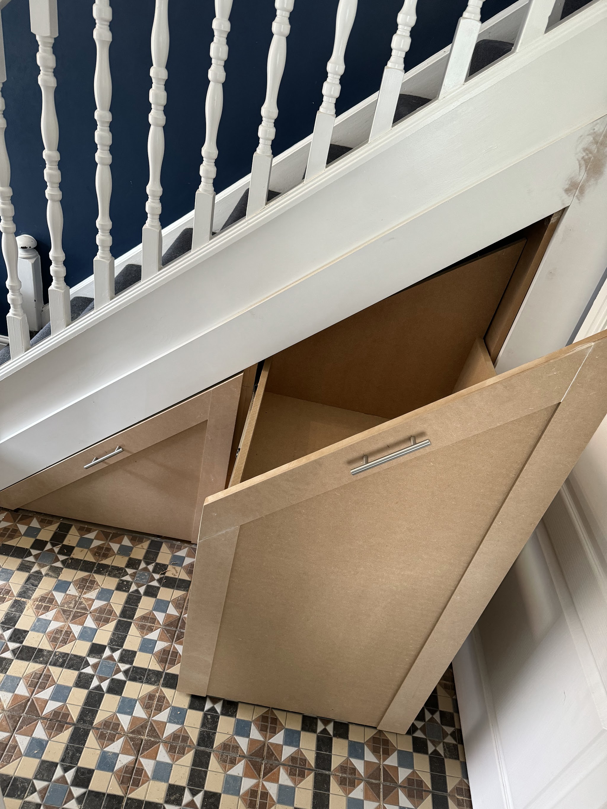 Pull-out under-stairs storage drawers